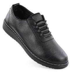 Półbuty damskie komfortowe czarne UNISOFT 5933. Czarne półbuty damskie Unisoft, bez wzorów, ze skóry ekologicznej, bez obcasa. Za 149.99 zł.