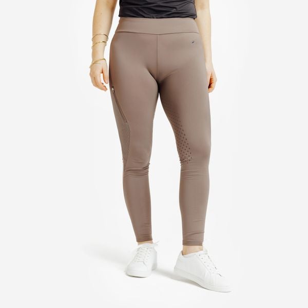Legginsy jeździeckie damskie ciepłe z silikonowym lejem. Czarne legginsy damskie FOUGANZA, s, bez wzorów, z materiału. Za 199.99 zł.