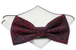 Mucha z poszetką - Chattier, Męska - Granatowa z Czerwonym Wzorem. Czerwone krawaty i muchy męskie Chattier, bez wzorów, eleganckie. Za 59.00 zł.