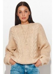 Numinou Sweter w kolorze beżowym rozmiar: onesize. Brązowe swetry klasyczne damskie Numinou, z wełny, bez kołnierzyka. Za 105.38 zł.