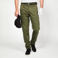 Spodnie do golfa chino męskie Inesis MW500 bawełna. Brązowe spodnie materiałowe męskie INESIS, bez wzorów, z bawełny, sportowe. Za 119.99 zł.
