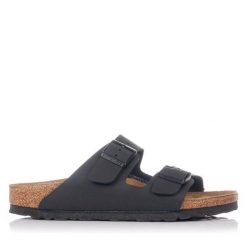 Klapki Birkenstock Arizona Nero Dorosłych. Brązowe klapki damskie Birkenstock, bez wzorów, z materiału, bez obcasa. Za 339.00 zł.