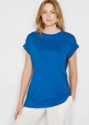 Długi T-shirt z czystej bawełny organicznej (2 szt.). Niebieskie t-shirty damskie bonprix, bez wzorów, z bawełny, bez kołnierzyka. Za 65.98 zł.