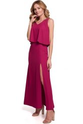 Długa zmysłowa sukienka z falbaną i rozcięciem burgundowa. Czerwone sukienki damskie Sukienki.shop, na imprezę, l, bez wzorów, eleganckie, bez kołnierzyka, bez ramiączek, maxi. Za 349.00 zł.