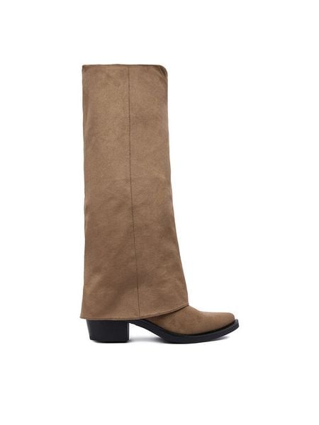 DeeZee Kozaki 23689-22 Brązowy. Brązowe kozaki damskie DeeZee, z materiału, bez obcasa, na płaskiej podeszwie. Za 229.99 zł.