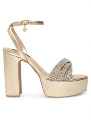 Nine West Sandały WFA2736-1 Złoty. Żółte sandały damskie Nine West, bez wzorów, z syntetyku, bez obcasa, na słupku. Za 155.99 zł.
