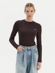 Guess T-Shirt V6RI00 KD741 Brązowy Slim Fit. Brązowe t-shirty damskie Guess, s, z aplikacjami, z bawełny, bez kołnierzyka. Za 199.99 zł.