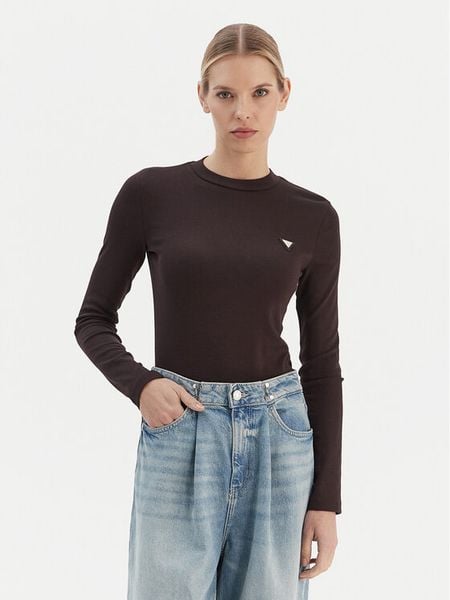 Guess T-Shirt V6RI00 KD741 Brązowy Slim Fit. Brązowe t-shirty damskie Guess, s, z aplikacjami, z bawełny, bez kołnierzyka. Za 199.99 zł.