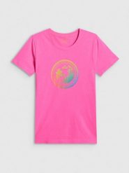 4F T-shirt regular z nadrukiem damski - różowy M. Czerwone t-shirty damskie 4f, m, bez wzorów, z bawełny, bez kołnierzyka. Za 59.99 zł.