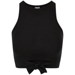 Womens/Ladies Front Knot Crop Top. Czarne topy damskie Urban Classics, xl, bez wzorów, bez kołnierzyka. Za 77.99 zł.