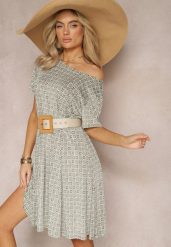 Zielono-Beżowa Rozkloszowana Sukienka w Ornamentalny Wzór z Wiskozy Oflia. Zielone sukienki damskie Renee, na lato, l, bez wzorów, z wiskozy, bez kołnierzyka, bez ramiączek, mini, rozkloszowane. W wyprzedaży za 41.99 zł.