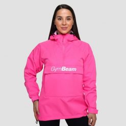Kurtka damska turystyka przeciwdeszczowa fuksjowa Smock. Czerwone kurtki damskie GYMBEAM, s, bez wzorów, z materiału, z kapturem. Za 173.90 zł.
