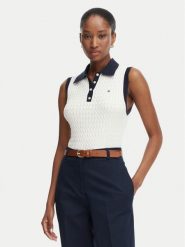 Tommy Hilfiger Sweter Fine Gg Cable WW0WW50102 Kremowy Regular Fit. Białe swetry klasyczne damskie Tommy Hilfiger, l, z bawełny, bez kołnierzyka. Za 489.99 zł.