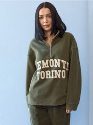 Polarowa bluza half-zip z napisem - zielony. Zielone bluzy bez kaptura damskie Sinsay, l, z polaru. Za 59.99 zł.