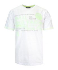 T-Shirt Męski Biały z Zielonym Nadrukiem, Koszulka, Krótki Rękaw, U-neck. Białe t-shirty męskie MCL, na lato, l, bez wzorów, z bawełny, bez kołnierzyka. Za 119.00 zł.