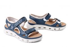 RIEKER 64066-14 blue combination, sandały damskie. Niebieskie sandały damskie Rieker, bez wzorów, bez obcasa. Za 339.90 zł.