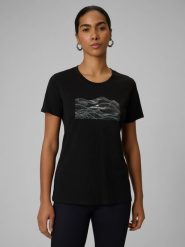 4F T-shirt regular z nadrukiem damski - czarny L. Czarne t-shirty damskie 4f, l, bez wzorów, z bawełny, bez kołnierzyka. Za 49.99 zł.