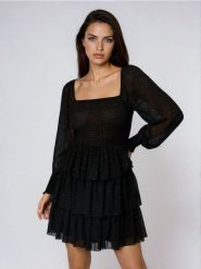 Sukienka babydoll - czarny. Czarne sukienki damskie Sinsay, l, bez wzorów, bez kołnierzyka, bez ramiączek. W wyprzedaży za 35.99 zł.