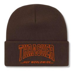 Czapka zimowa męska HUF x Thrasher Field Crew. Brązowe czapki męskie HUF, na zimę, bez wzorów, sportowe. Za 92.00 zł.