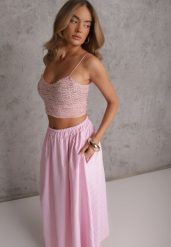 Różowa Rozkloszowana Spódnica w Stylu Casual Zdobiona Wzorem w Paski Sinalea. Czerwone spódniczki damskie Renee, z aplikacjami, casualowe, maxi, dopasowane. Za 119.99 zł.