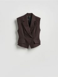 Kamizelka z asymetrycznym zapięciem - brązowy. Brązowe kamizelki damskie Reserved, l, z bawełny. Za 159.99 zł.