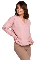 Efektowna Bluza z Wycięciem przy Dekolcie - Różowa. Czerwone bluzy bez kaptura damskie MOE, l, z bawełny. Za 204.90 zł.