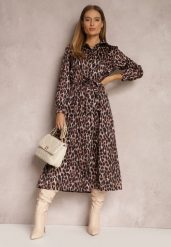 Brązowa Sukienka Forkedchomp. Brązowe sukienki damskie Renee, m, bez wzorów, z materiału, eleganckie, bez kołnierzyka, bez ramiączek, midi. W wyprzedaży za 118.99 zł.