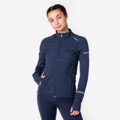 Bluza do biegania damska Kiprun Run Flow Warm ocieplana. Niebieskie bluzy z kapturem damskie KIPRUN, na zimę, l, z materiału. Za 199.99 zł.