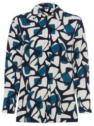 Olsen Bluzka w kolorze biało-czarno-granatowym rozmiar: 42. Białe bluzki damskie Olsen, bez wzorów, z wiskozy, bez kołnierzyka, bez ramiączek. Za 95.99 zł.