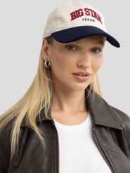 Czapka unisex z daszkiem z logo BIG STAR beżowo-granatowa Rubona 000. Brązowe czapki z daszkiem damskie Big Star, bez wzorów. W wyprzedaży za 79.99 zł.