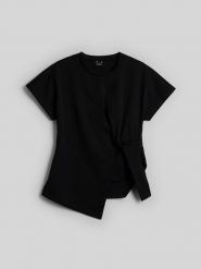 4F T-shirt slim z marszczeniem damski - czarny XS. Czarne t-shirty damskie 4f, m, bez wzorów, z dzianiny, bez kołnierzyka. Za 89.99 zł.
