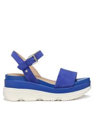 Geox Sandały D Gardenia D02HBC 00021 C4000 Niebieski. Niebieskie sandały damskie Geox, bez wzorów, ze skóry, bez obcasa, na koturnie. Za 519.99 zł.