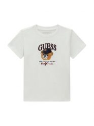 Guess T-Shirt N6YI13 K3801 Biały Regular Fit. Białe t-shirty chłopięce Guess, z aplikacjami, z bawełny, bez ramiączek. Za 74.99 zł.