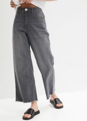 Dżinsy 7/8 Wide Fit. Szare jeansy damskie bonprix. Za 84.99 zł.
