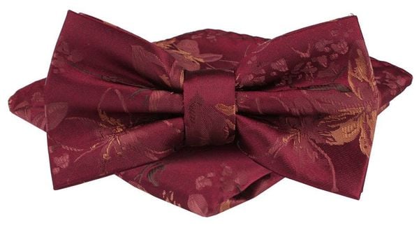 Mucha Męska w Zestawie z Poszetką - Alties - Bordo w Kwiaty. Czerwone krawaty i muchy męskie Alties, bez wzorów, eleganckie. Za 65.00 zł.