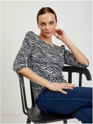 Orsay Koszulka w kolorze biało-czarnym rozmiar: XS. Białe bluzki damskie ORSAY, xs, bez wzorów, bez kołnierzyka, bez ramiączek. Za 56.99 zł.