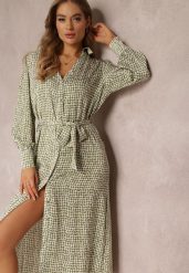 Zielona Sukienka Agarine. Zielone sukienki damskie Renee, l, bez wzorów, z materiału, bez kołnierzyka, bez ramiączek, midi, koszulowe. W wyprzedaży za 62.99 zł.