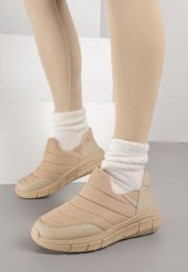 Ciemnobeżowe Pikowane Sneakersy Śniegowce na Grubej Tłoczonej Platformie Verta. Brązowe śniegowce damskie Born2be, z jeansu. Za 69.99 zł.