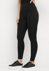 Czarne Legginsy z Wysokim Stanem i Szeroką Gumką w Pasie Lalar. Czarne legginsy damskie Born2be, l, bez wzorów, z dzianiny. Za 69.99 zł.