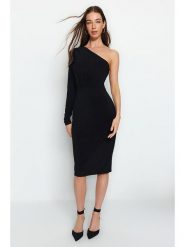 Trendyol Sukienka w kolorze czarnym rozmiar: L. Czarne sukienki damskie Trendyol, l, bez wzorów, bez kołnierzyka, bez ramiączek, midi. Za 52.99 zł.