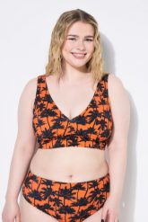 Damski Top od bikini miękkie miseczki nadruk z palmami. Brązowe bikini damskie Ulla Popken, bez wzorów, plus size. Za 125.99 zł.