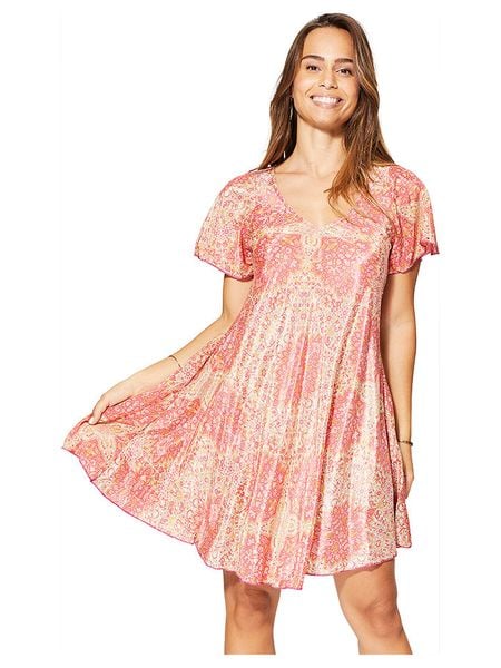 Aller Simplement Sukienka w kolorze jasnoróżowo-kremowym rozmiar: 34/36. Brązowe sukienki damskie Aller Simplement, bez wzorów, klasyczne, bez kołnierzyka, bez ramiączek, mini. Za 57.60 zł.