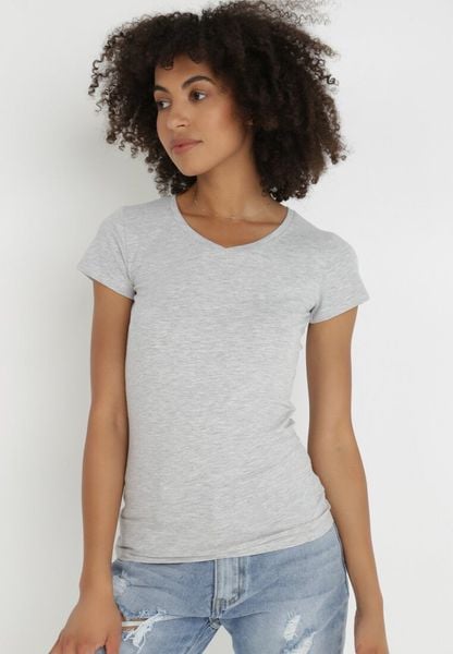 Jasnoszary T-shirt Nysalphia. Szare t-shirty damskie Born2be, l, bez wzorów, z bawełny, bez kołnierzyka. Za 24.99 zł.