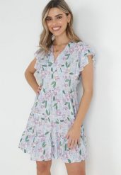 Jasnofioletowa Sukienka Taliowana z Wiskozy w Kwiaty Adomisia. Fioletowe sukienki damskie Born2be, na lato, m, bez wzorów, z wiskozy, bez kołnierzyka, bez ramiączek, mini. W wyprzedaży za 71.99 zł.