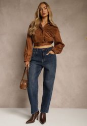 Granatowe Jeansy Mom Fit High Waist z Wiskozą Erralia. Niebieskie jeansy damskie Renee, z podwyższonym stanem. Za 109.99 zł.