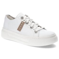 Białe Sneakersy Nessi Skórzane Półbuty Damskie. Białe półbuty damskie Nessi, bez wzorów, ze skóry, bez obcasa. Za 379.00 zł.