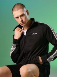 Bluza bomberka z lampasami - czarny. Czarne bluzy bez kaptura męskie Sinsay, l. Za 59.99 zł.