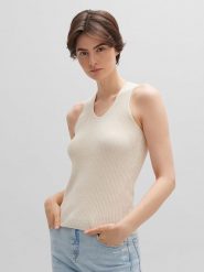OPUS Top "Pivy" w kolorze kremowym rozmiar: 36. Brązowe topy damskie Opus, bez wzorów, z bawełny, bez kołnierzyka. Za 118.56 zł.
