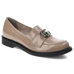 Beżowe Półbuty Armodo Wygodne Obuwie Damskie. Brązowe półbuty damskie Armodo, bez wzorów, ze skóry, eleganckie, bez obcasa. Za 279.00 zł.
