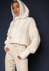 Jasnobeżowy Sweter z Wełną i Bawełną w Warkoczykowy Splot Kestina. Brązowe swetry klasyczne damskie Renee, m, z bawełny, bez kołnierzyka. Za 89.99 zł.